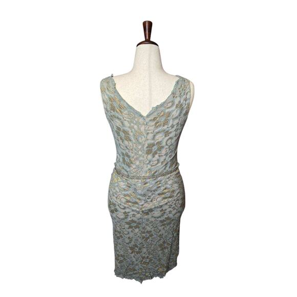 Alexia Admor mini bodycon lace v-neck stretchy blue gold floral dress sz‎ medium - Picture 7 of 7